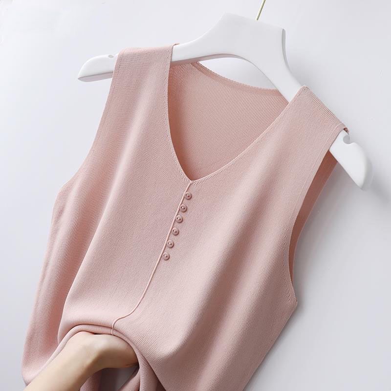 Women's Ice Silk Knit V-Neck Sleeveless Vest Top