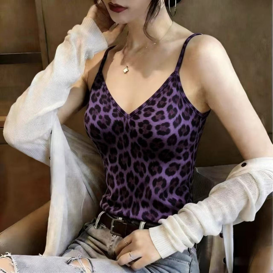 Women's Leopard Print Slim Fit Camisole Sleeveless Top