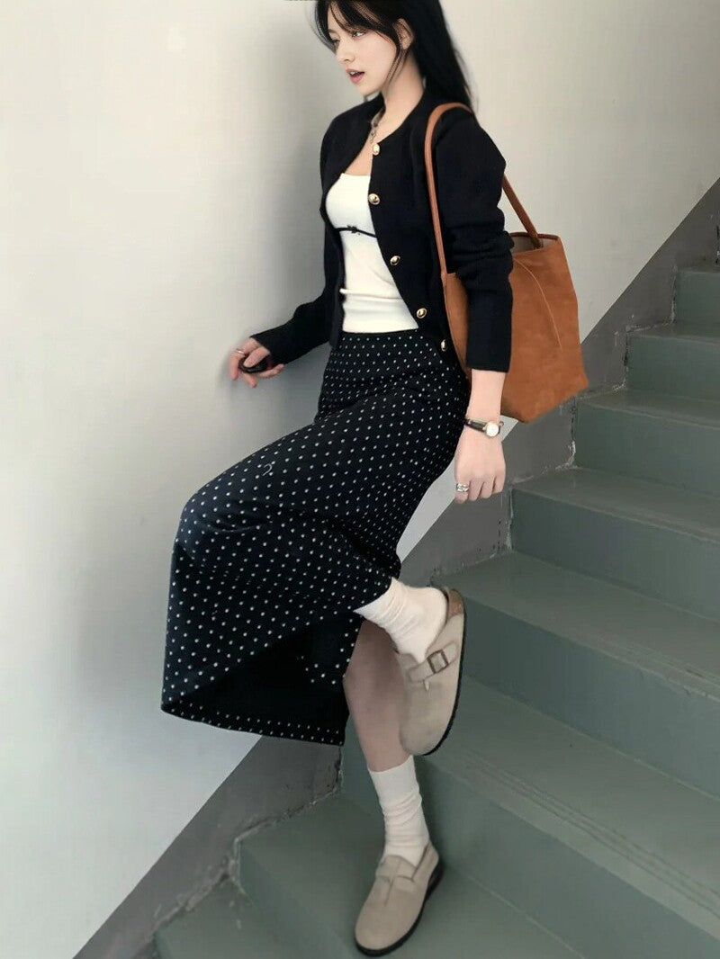 Women's High-Waisted Polka Dot A-Line Midi Skirt