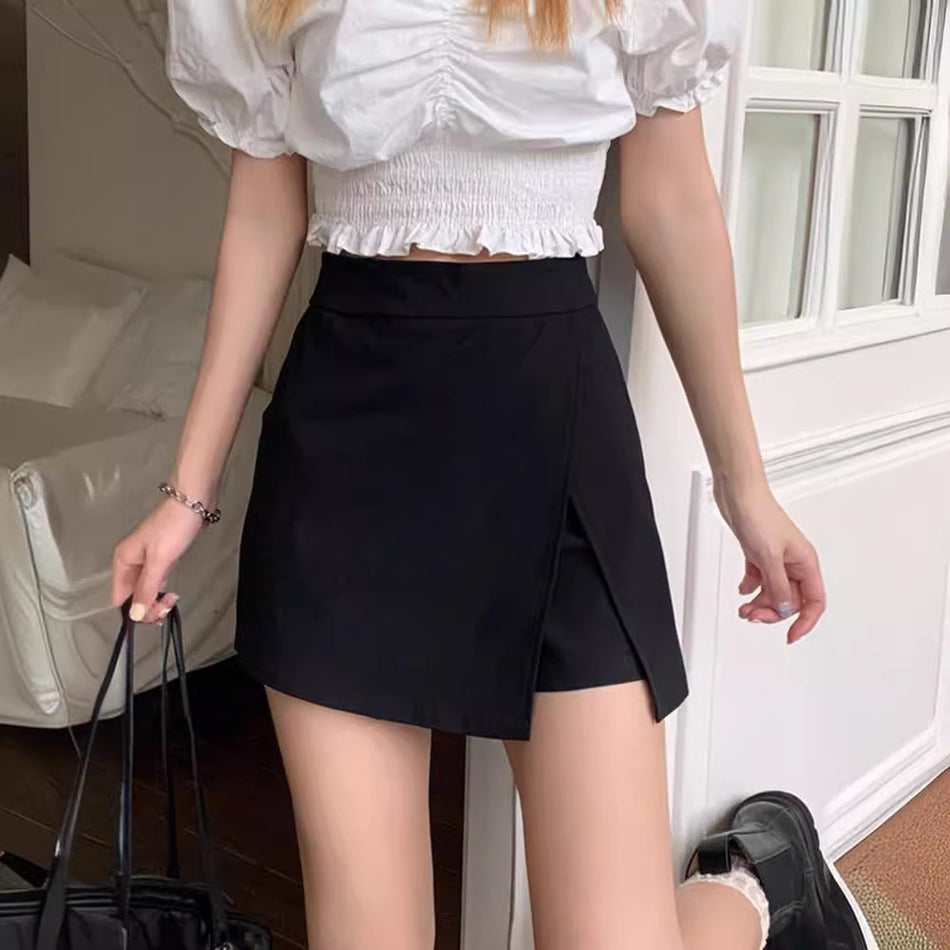 Women's High-Waisted A-Line Slit Mini Skirt Shorts
