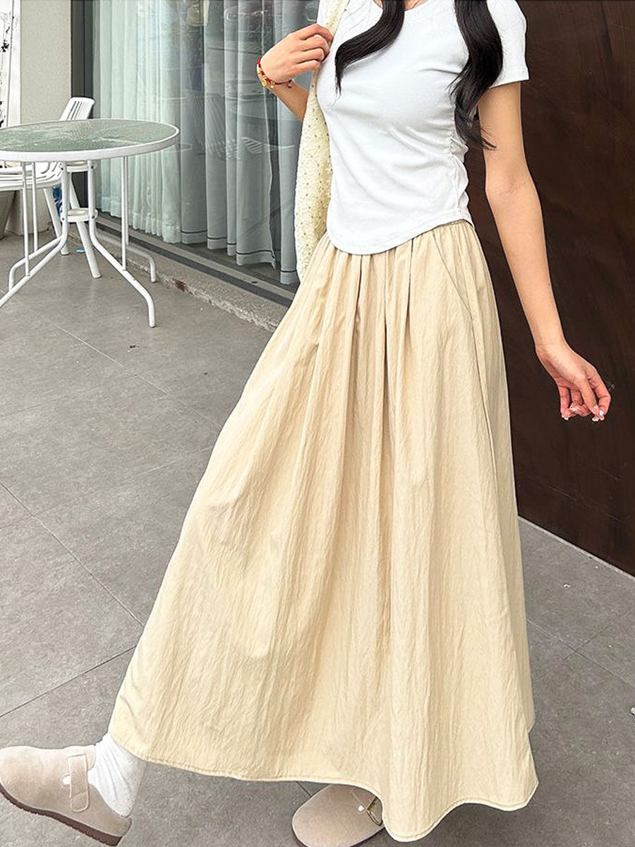 Women's High-Waisted Elastic Waist Maxi Skirt