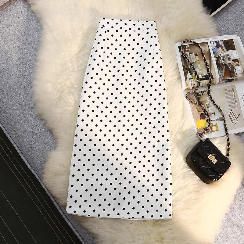 Women's High-Waisted Polka Dot Midi Pencil Skirt