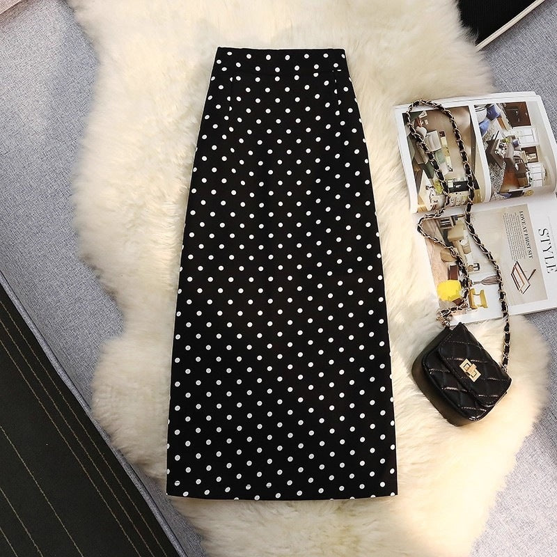 Women's High-Waisted Polka Dot Midi Pencil Skirt