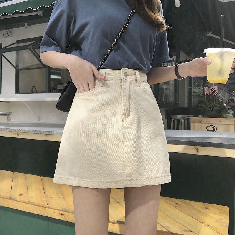 Women's High-Waisted Denim A-Line Mini Skirt