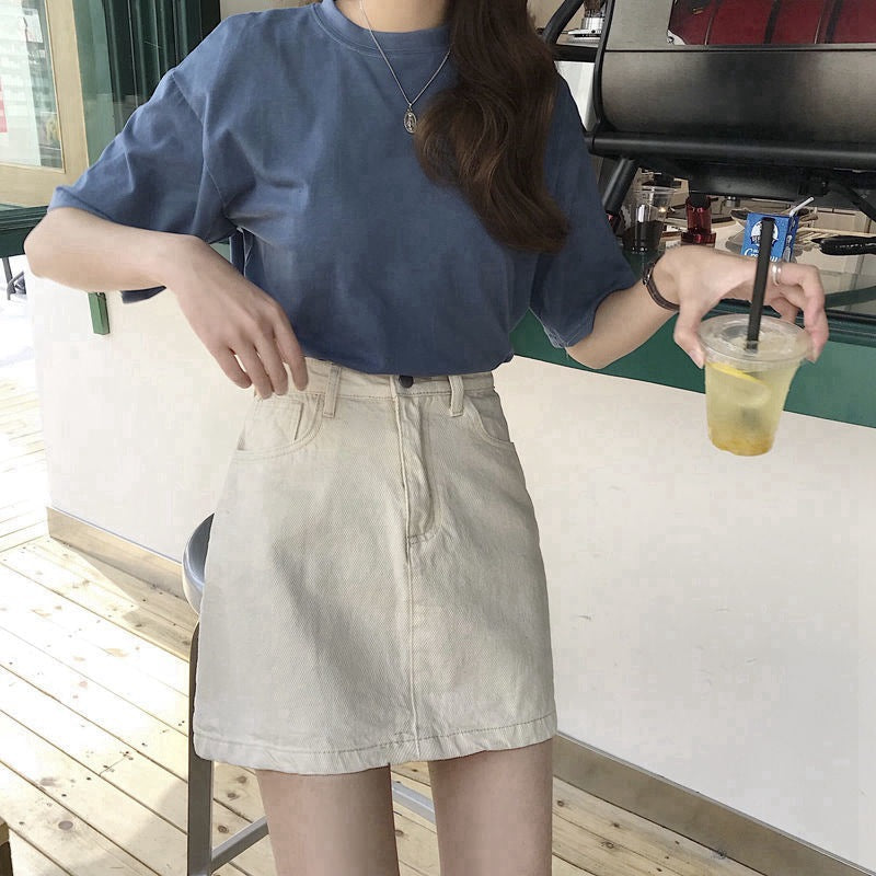 Women's High-Waisted Denim A-Line Mini Skirt
