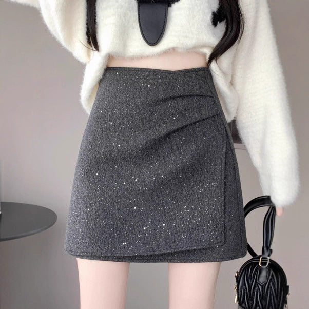 Women's High-Waisted Wool Blend A-Line Mini Skirt