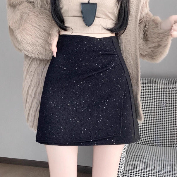 Women's High-Waisted Wool Blend A-Line Mini Skirt