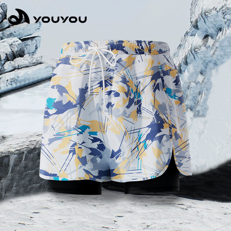Men's Double Layer Quick Dry Two Piece Swim Trunks Set