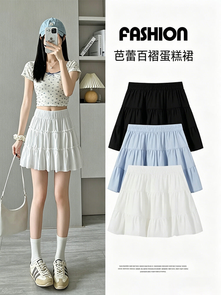 Women's High-Waisted Pleated Cake Mini Skirt