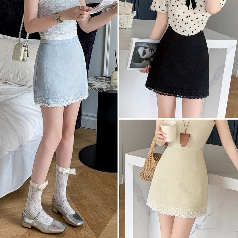 Women's High-Waisted Lace Trim A-Line Mini Skirt