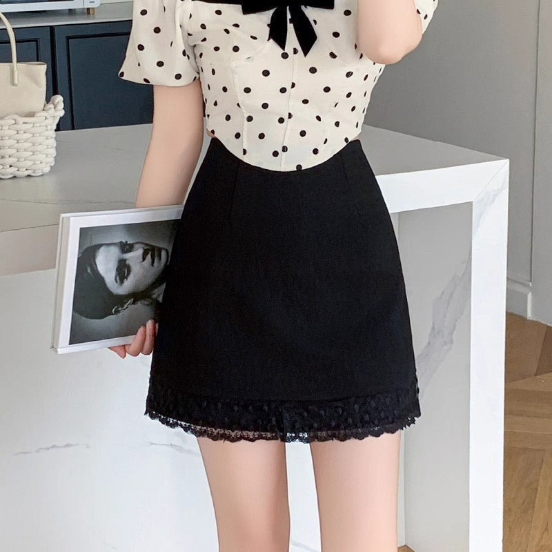Women's High-Waisted Lace Trim A-Line Mini Skirt
