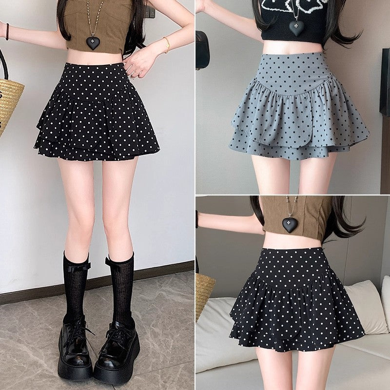Women's High-Waisted Polka Dot Ruffle Mini Skirt