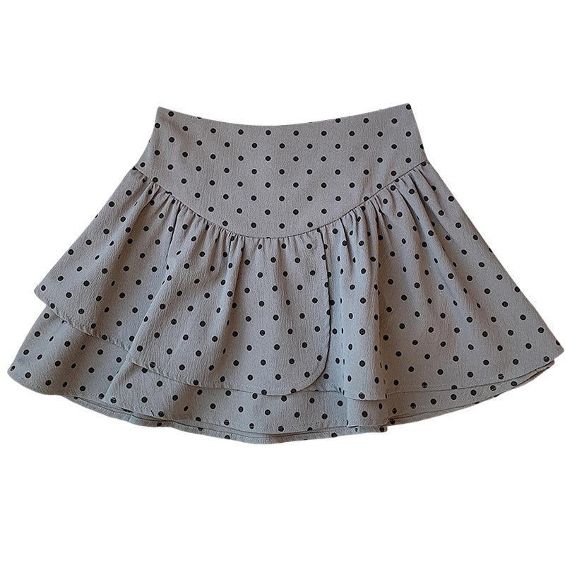 Women's High-Waisted Polka Dot Ruffle Mini Skirt