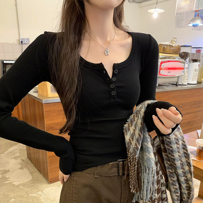 Women's Slim Fit U-Neck Long Sleeve T-Shirt