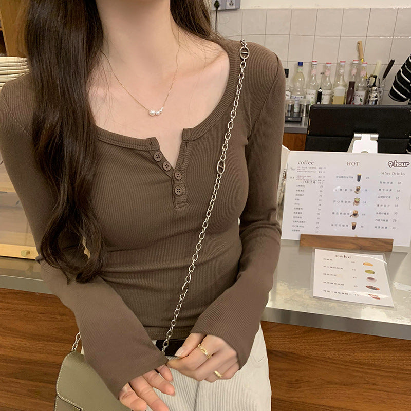 Women's Slim Fit U-Neck Long Sleeve T-Shirt
