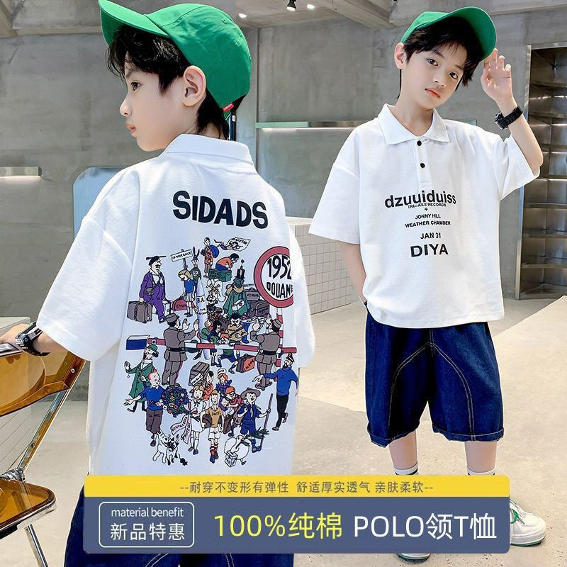 Boys Cotton Polo Collar Short Sleeve Summer Shirt
