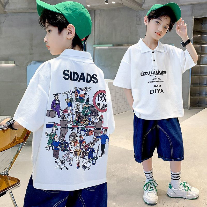 Boys Cotton Polo Collar Short Sleeve Summer Shirt