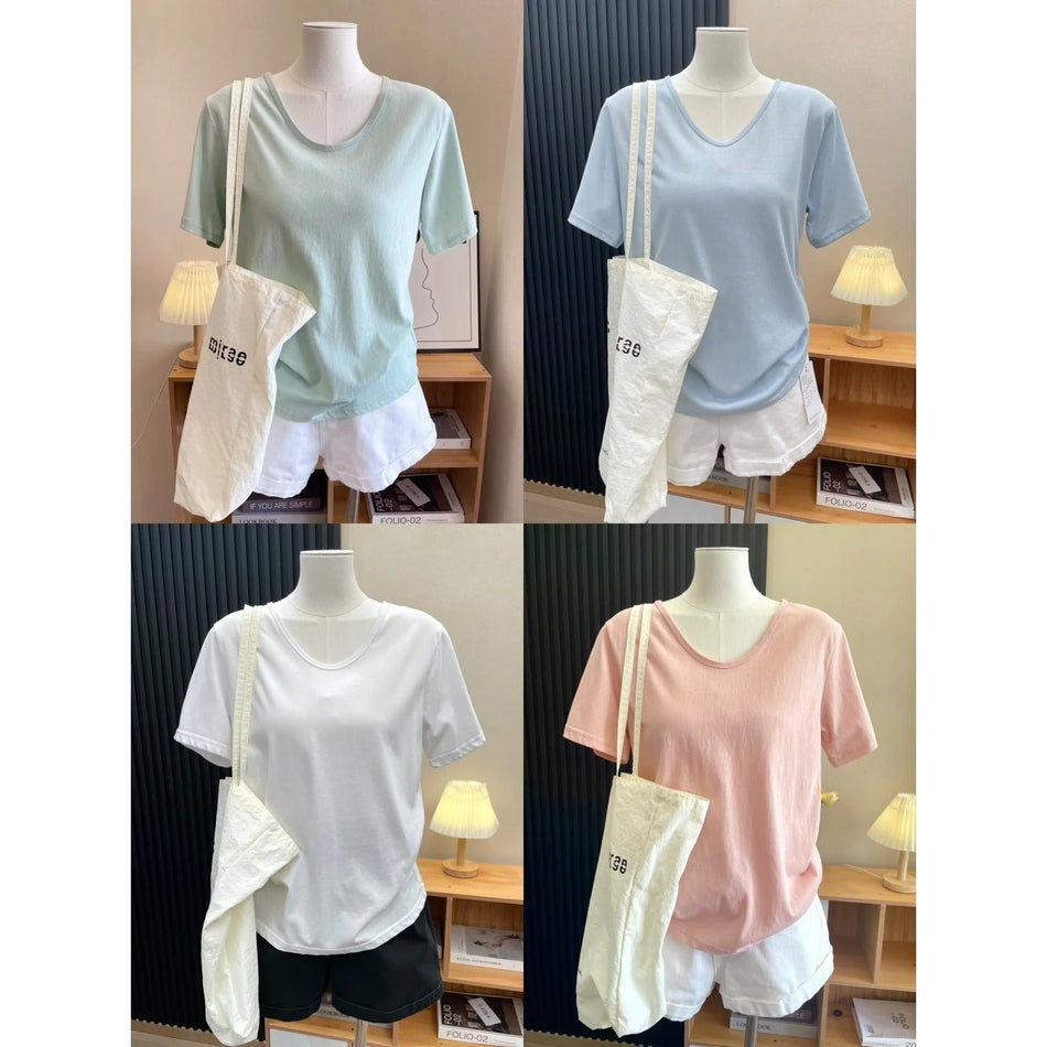 Women's Cotton U-Neck Loose Fit Short Sleeve T-Shirt