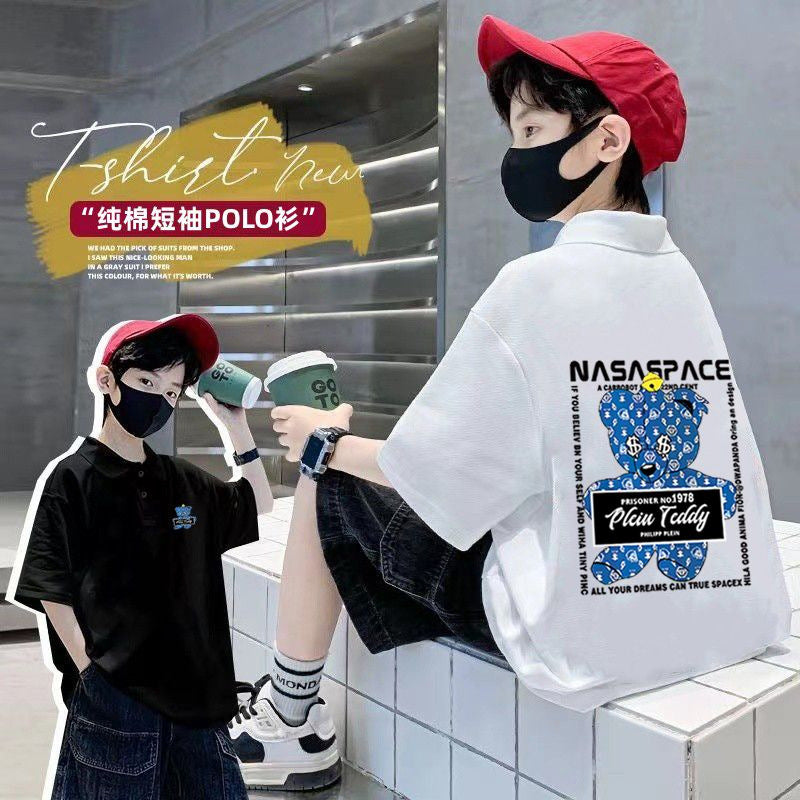 Boys Polo Collar Short Sleeve Casual Streetwear T-Shirt