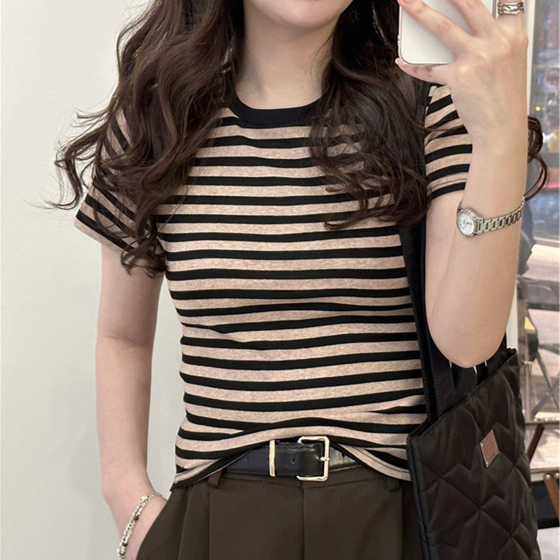 Women's Color Block Striped Slim Fit Short Sleeve T-Shirt
