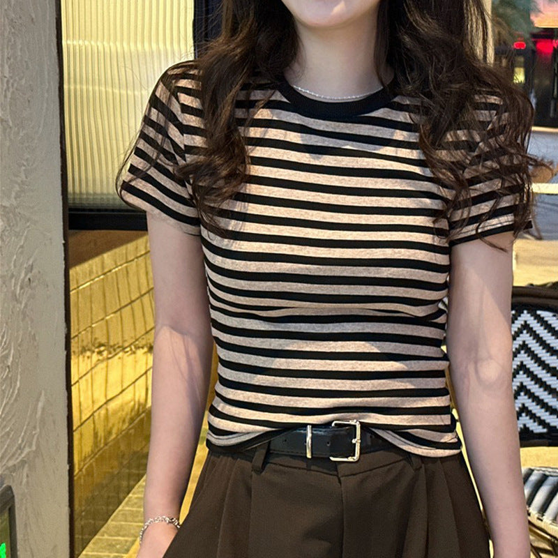 Women's Color Block Striped Slim Fit Short Sleeve T-Shirt