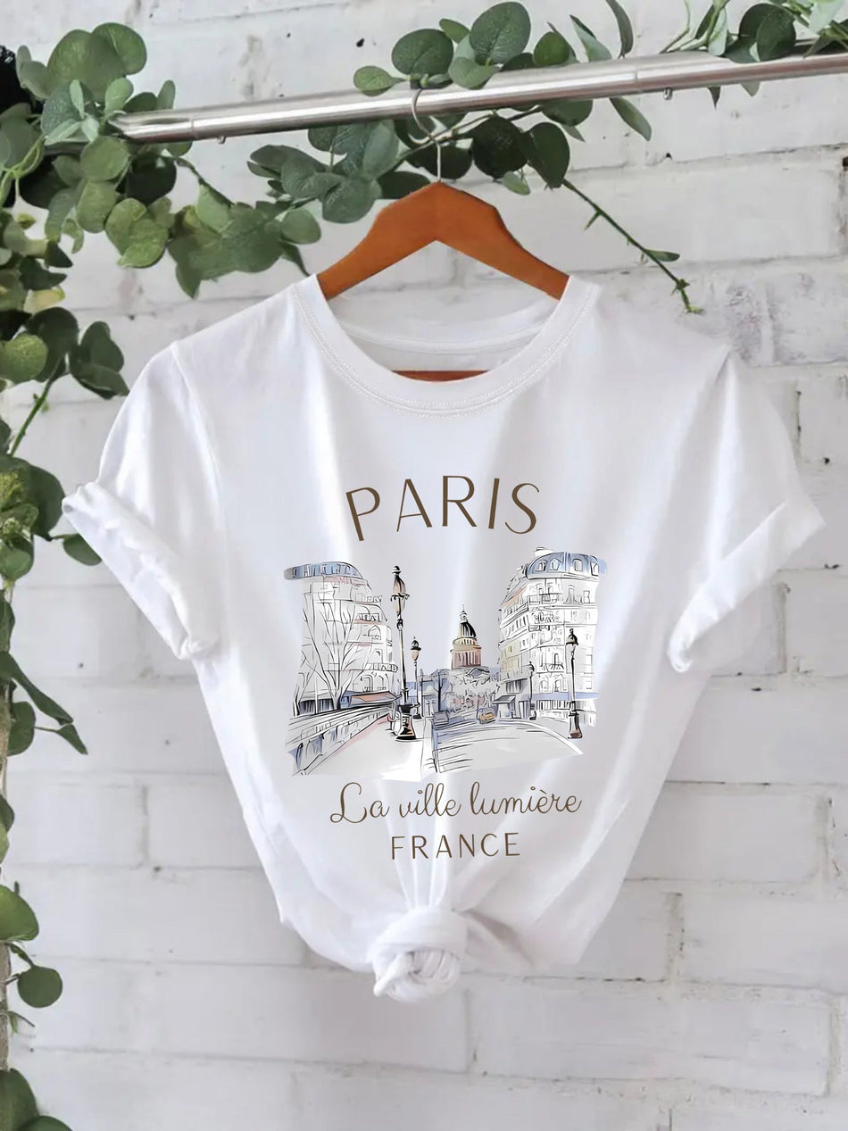 Women's Cotton Graphic Print Crew Neck Short Sleeve T-Shirt