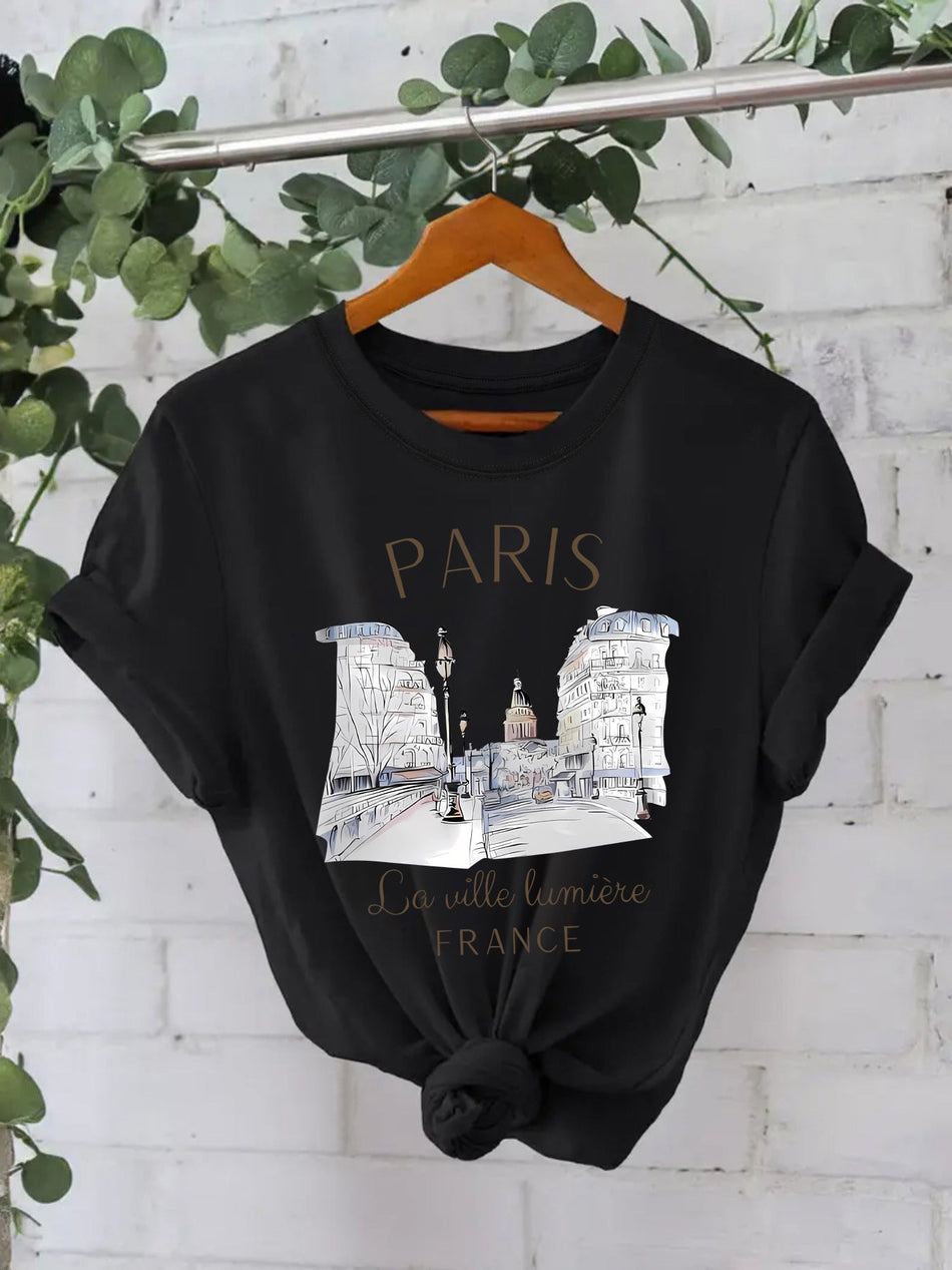 Women's Cotton Graphic Print Crew Neck Short Sleeve T-Shirt