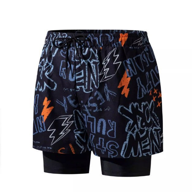 Men's Double Layer Quick Dry Boxer Beach Swim Trunks