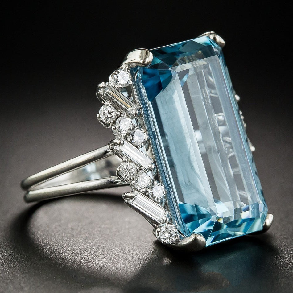 Women's Blue Topaz Style Geometric Ring