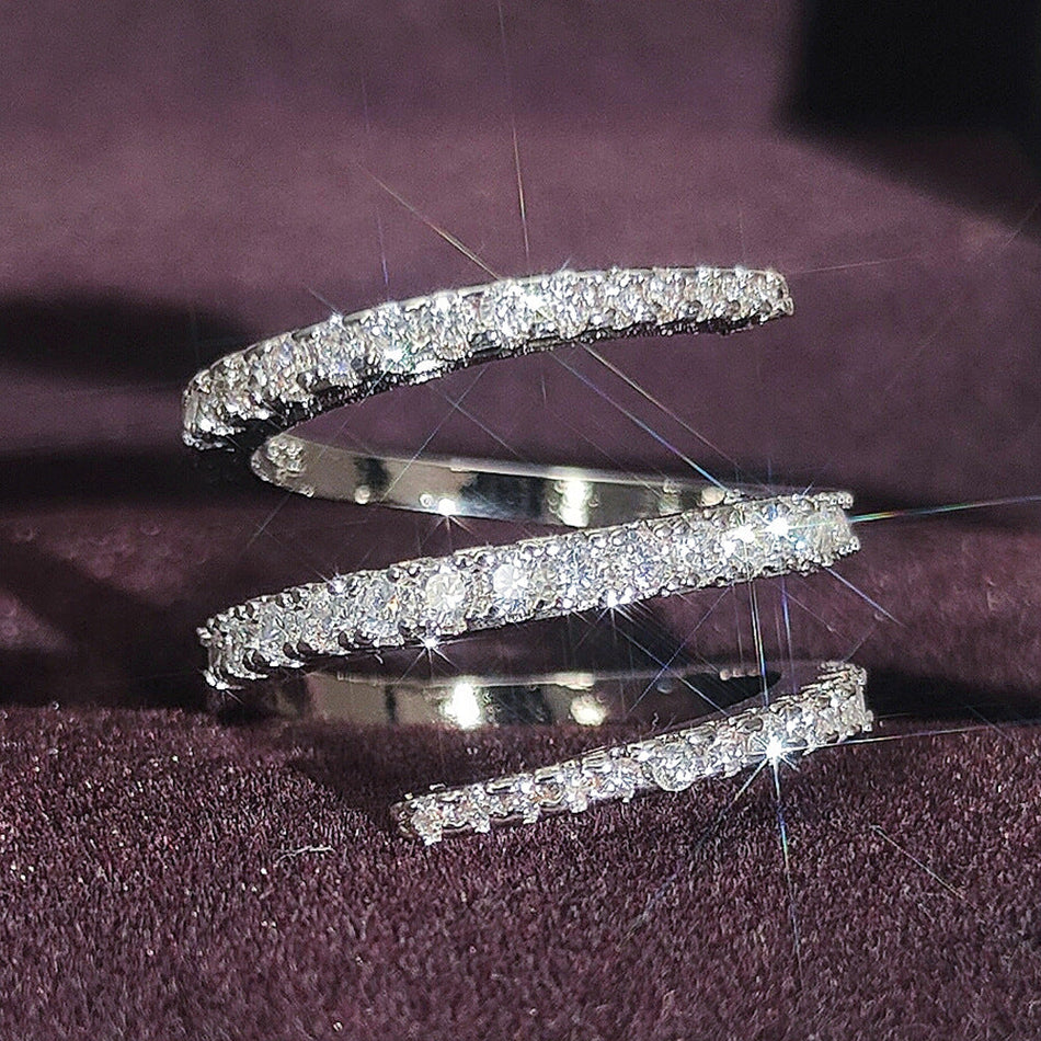 Geometric Triple Row Cubic Zirconia Statement Ring