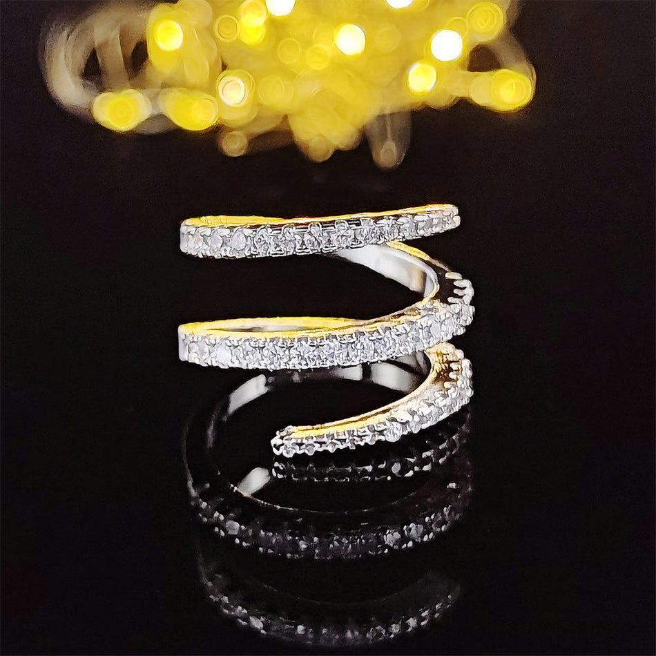 Geometric Triple Row Cubic Zirconia Statement Ring