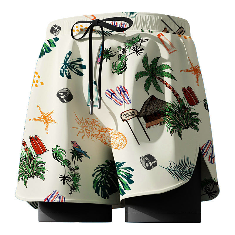 Men's Double Layer Anti Embarrassment Swim Trunks Set