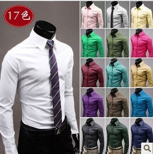 Men's Korean Candy Color Long-Sleeve Fashion Autumn Shirt