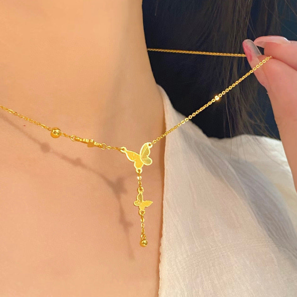 Golden Butterfly Tassel Clavicle Necklace for Women