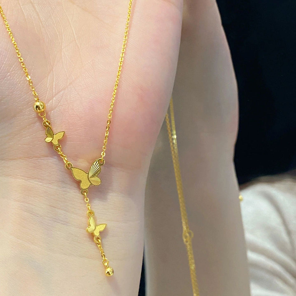 Golden Butterfly Tassel Clavicle Necklace for Women
