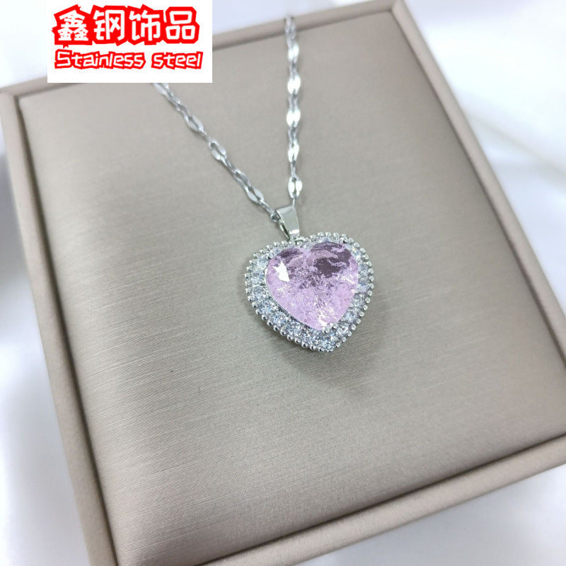 Korean Heart Crystal Pendant Clavicle Necklace for Women