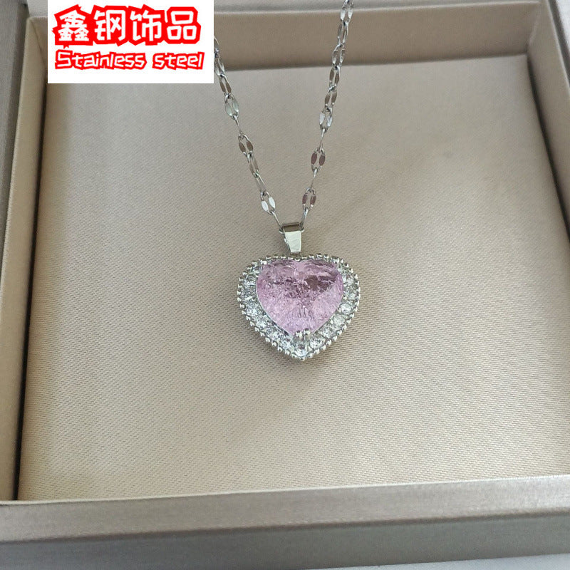 Korean Heart Crystal Pendant Clavicle Necklace for Women