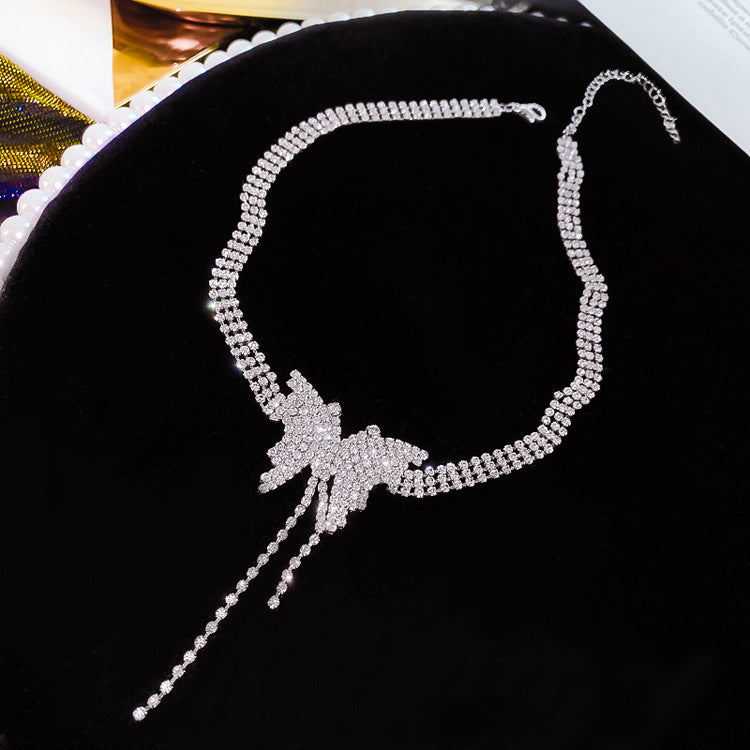 Butterfly Diamond Tassel Clavicle Necklace for Women