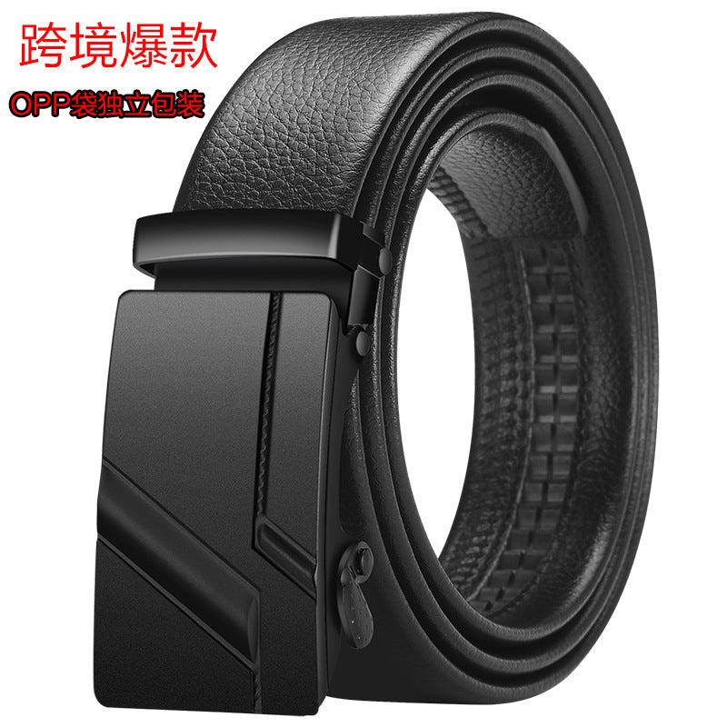 Men's Automatic Buckle Belt with Black Iron Buckle Design