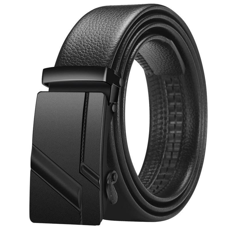 Men's Automatic Buckle Belt with Black Iron Buckle Design
