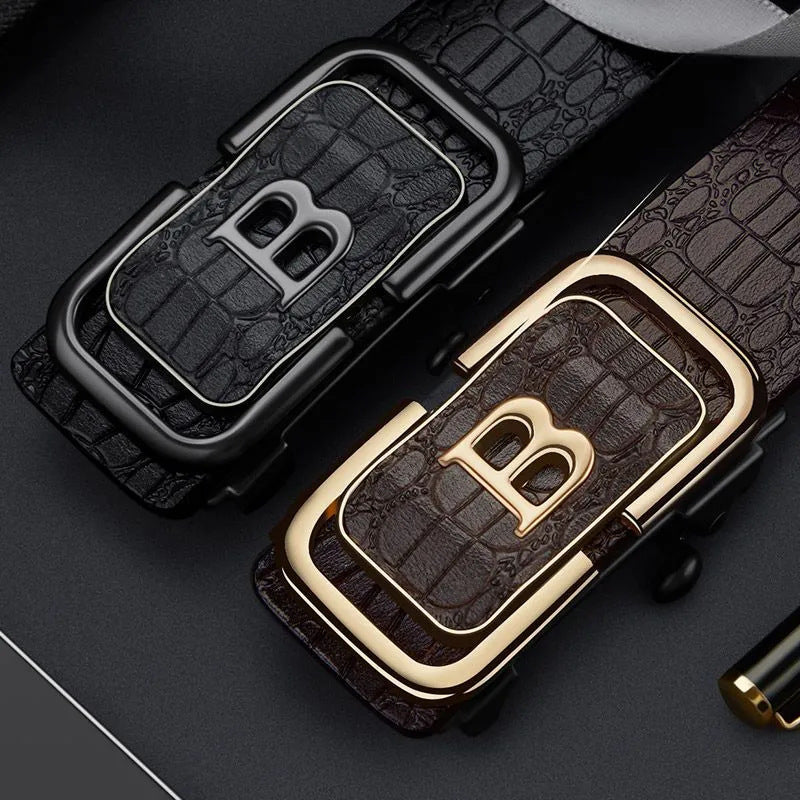Men's Crocodile Pattern PU Leather Automatic Buckle Belt