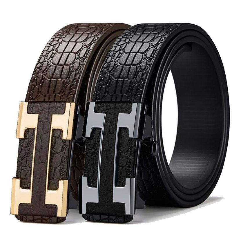 Men's Crocodile Pattern PU Leather Automatic Buckle Belt