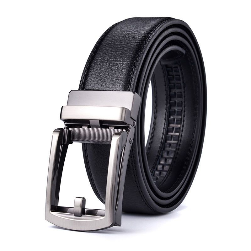 Men's Cowhide Leather Automatic Buckle Belt with Pin Design