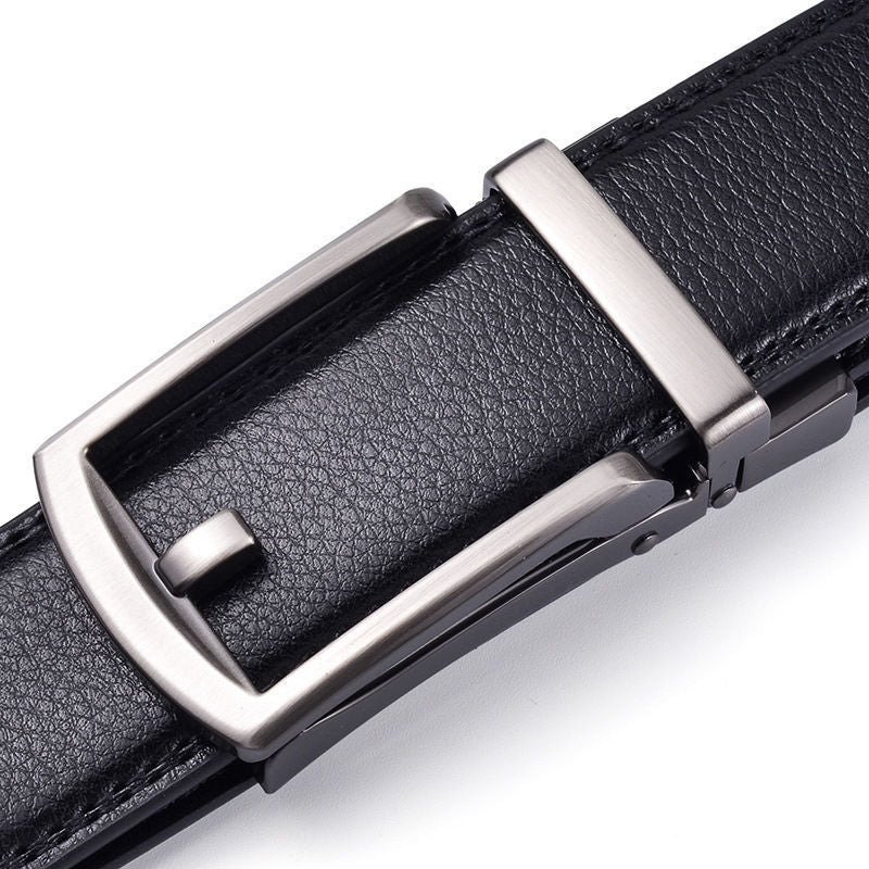 Men's Cowhide Leather Automatic Buckle Belt with Pin Design