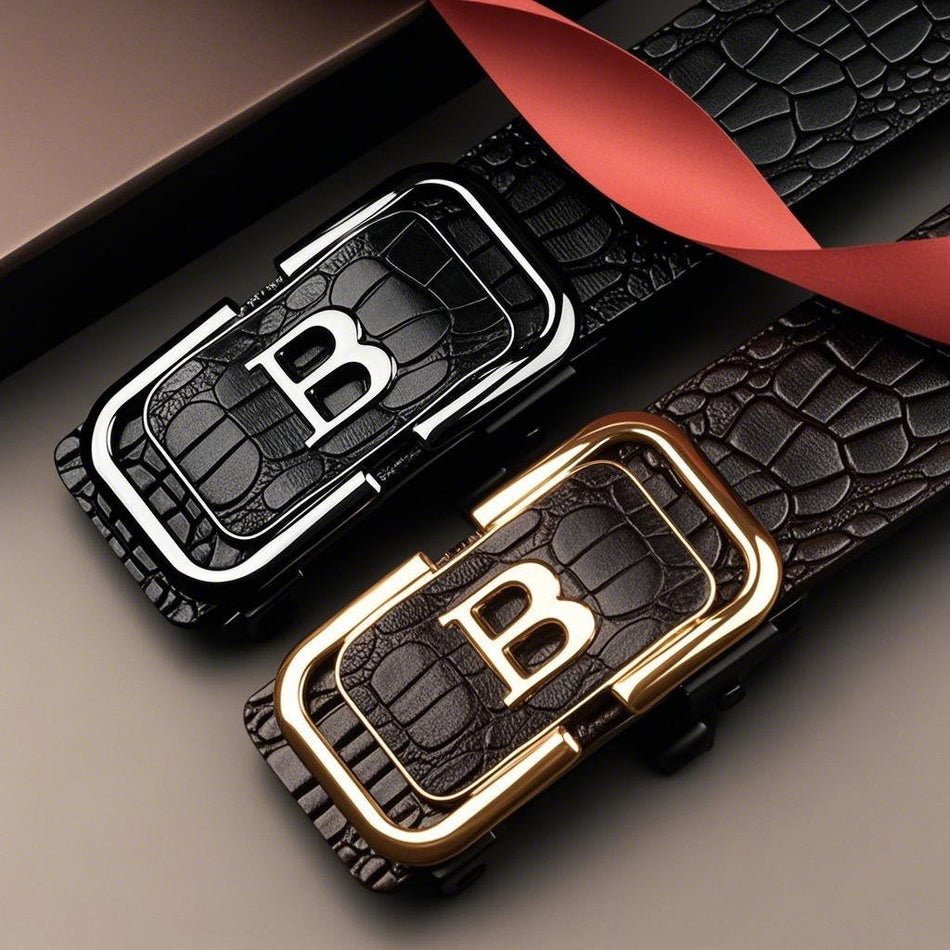 Men's B Buckle Crocodile Pattern PU Automatic Belt