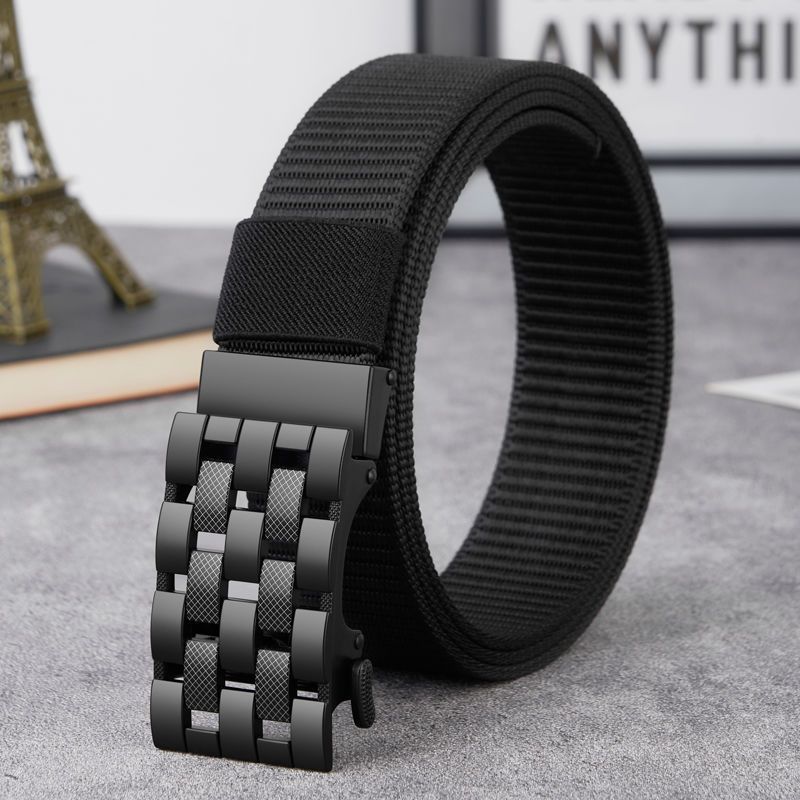 Men's Woven Canvas Belt with Alloy Buckle Casual Style
