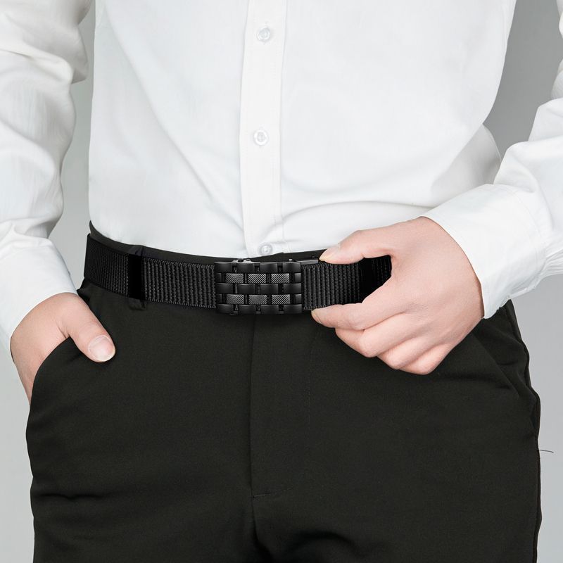 Men's Woven Canvas Belt with Alloy Buckle Casual Style