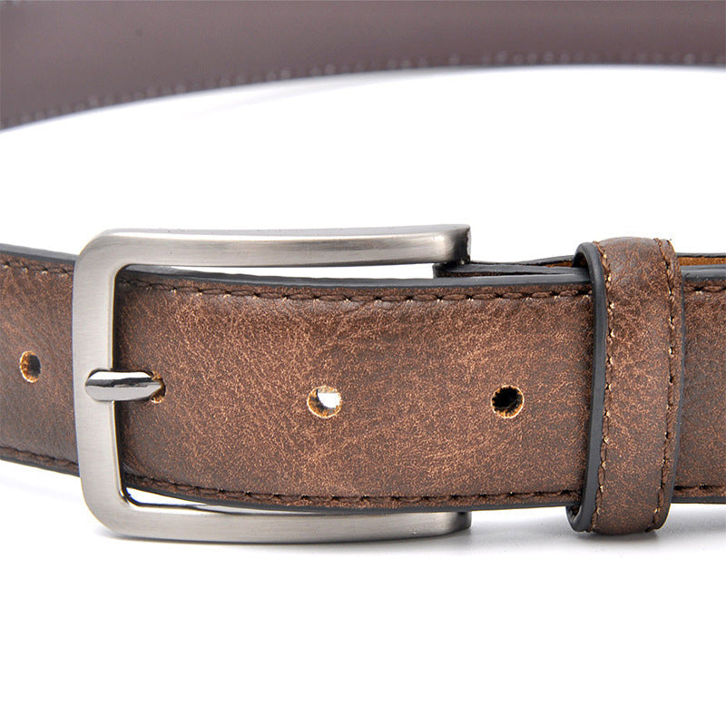 Men's Retro Casual Leather Belt with Pin Buckle Design