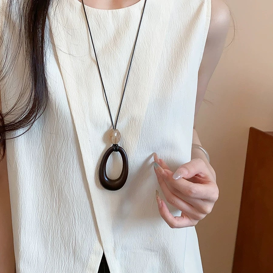 Retro Asymmetrical Ring Pendant Sweater Necklace for Women
