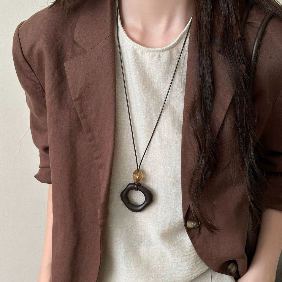 Retro Asymmetrical Ring Pendant Sweater Necklace for Women